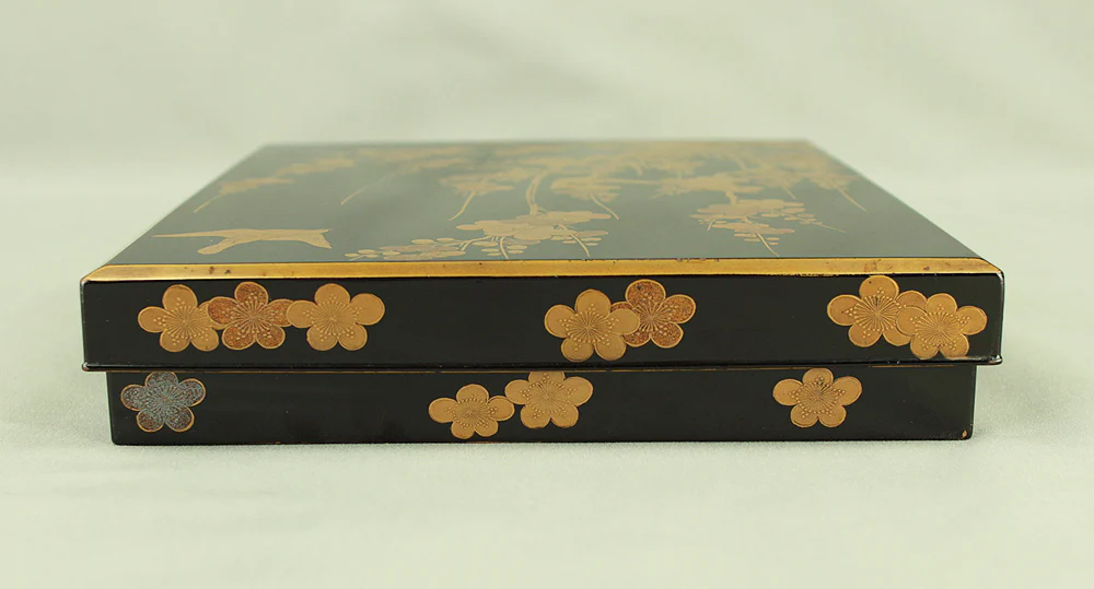 Makie Gold Lacquer Suzuribako (Inkstone Box) Makie Plum Blossoms and Bush Warblers with Box VA851 - Image 31