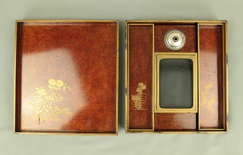 Makie Gold Lacquer Suzuribako (Inkstone Box) Makie Plum Blossoms and Bush Warblers with Box VA851 - Image 34