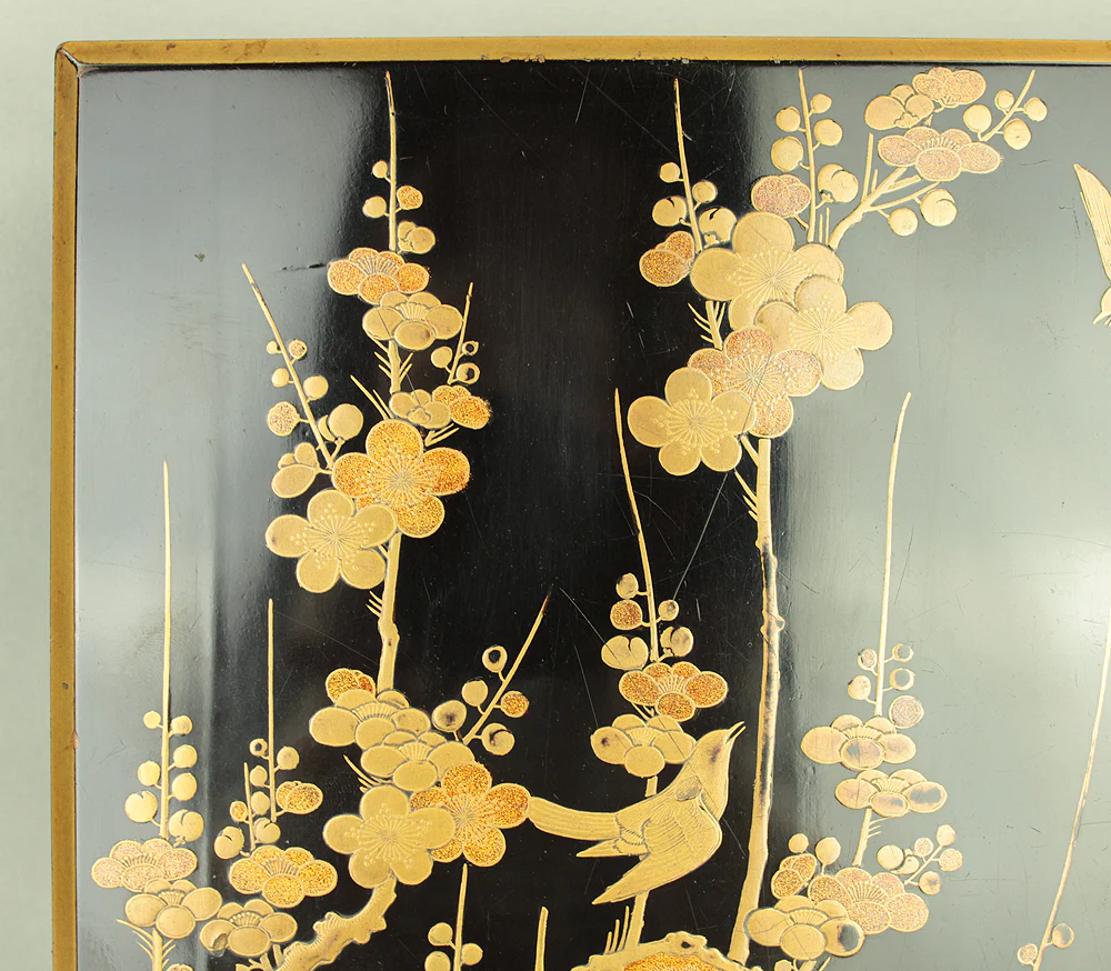 Makie Gold Lacquer Suzuribako (Inkstone Box) Makie Plum Blossoms and Bush Warblers with Box VA851 - Image 4
