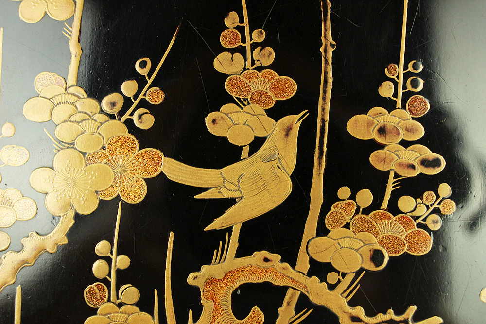 Makie Gold Lacquer Suzuribako (Inkstone Box) Makie Plum Blossoms and Bush Warblers with Box VA851 - Image 9