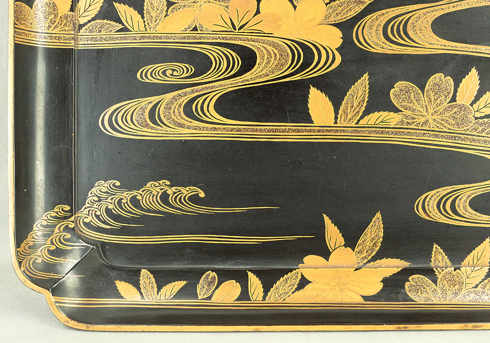 Makie Gold Lacquered Japanese Tray Stream Cherry Flowers VA459 - Image 19