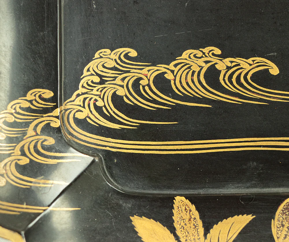Makie Gold Lacquered Japanese Tray Stream Cherry Flowers VA459 - Image 21