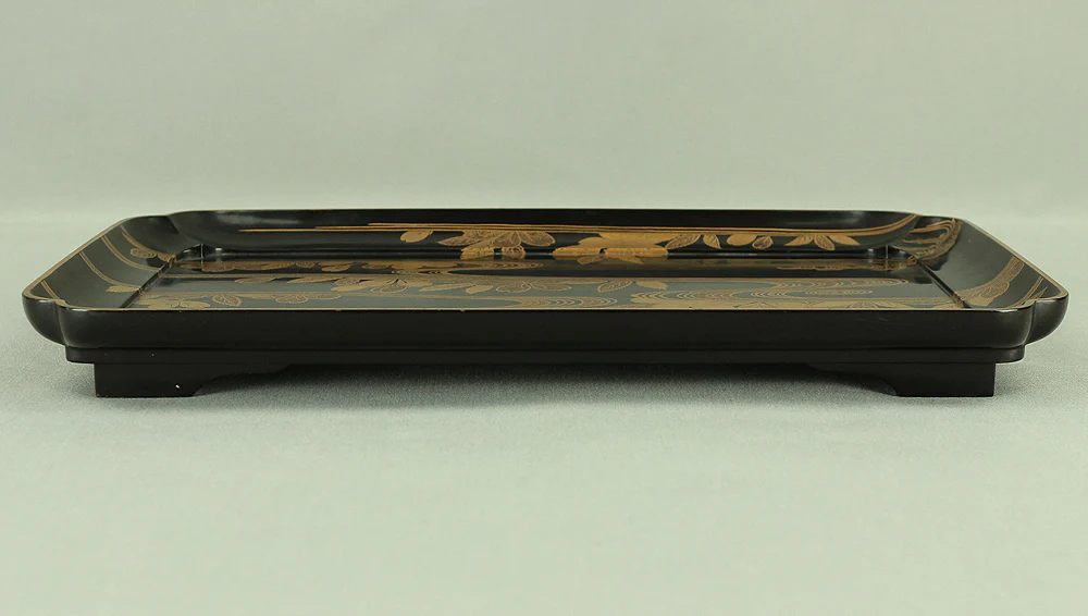 Makie Gold Lacquered Japanese Tray Stream Cherry Flowers VA459 - Image 5