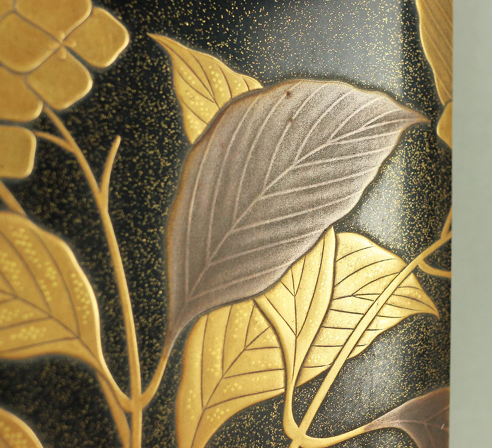 Makie Gold Silver Lacquer Japanese Suzuribako (Inkstone Box) design of Gold Silver Lacquered Makie Hydrangea and Butterfly VA236 - Image 16