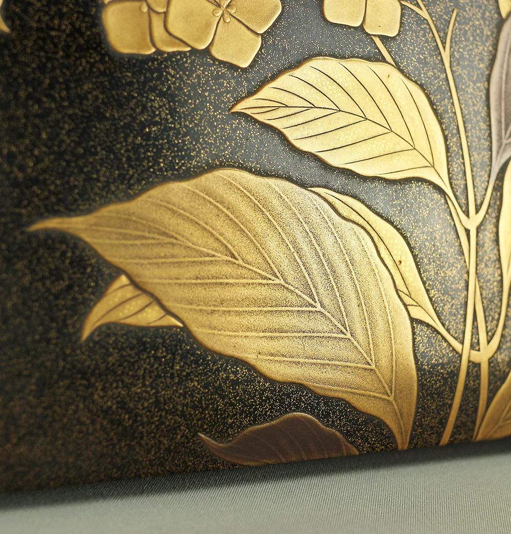Makie Gold Silver Lacquer Japanese Suzuribako (Inkstone Box) design of Gold Silver Lacquered Makie Hydrangea and Butterfly VA236 - Image 17