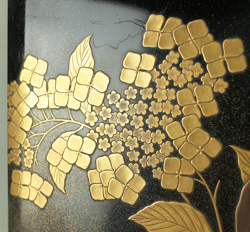 Makie Gold Silver Lacquer Japanese Suzuribako (Inkstone Box) design of Gold Silver Lacquered Makie Hydrangea and Butterfly VA236 - Image 19