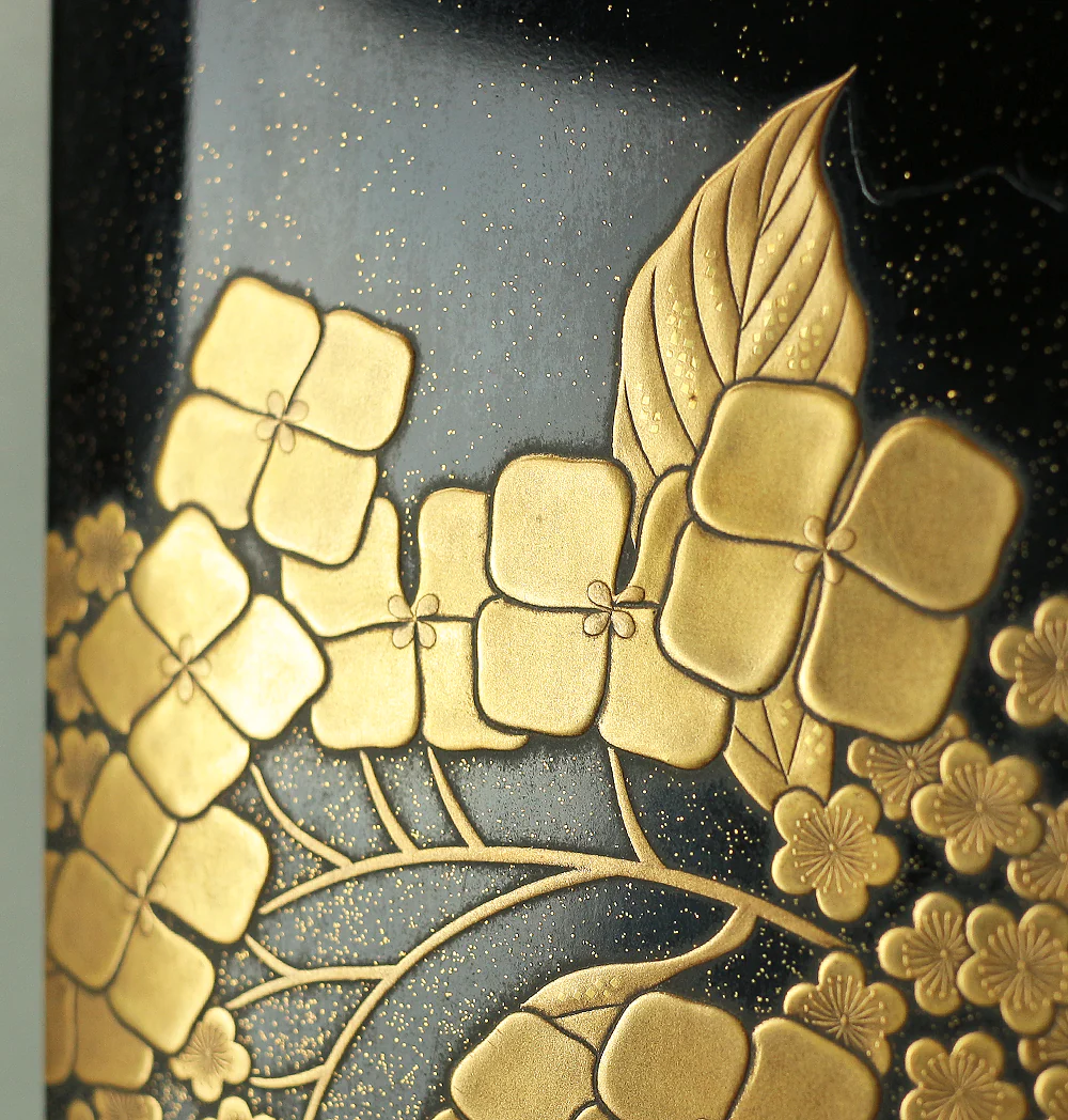 Makie Gold Silver Lacquer Japanese Suzuribako (Inkstone Box) design of Gold Silver Lacquered Makie Hydrangea and Butterfly VA236 - Image 20