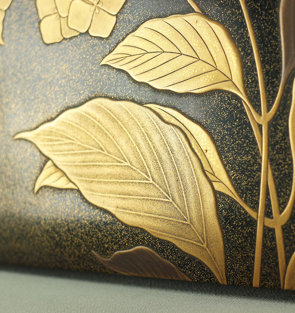 Makie Gold Silver Lacquer Japanese Suzuribako (Inkstone Box) design of Gold Silver Lacquered Makie Hydrangea and Butterfly VA236 - Image 24