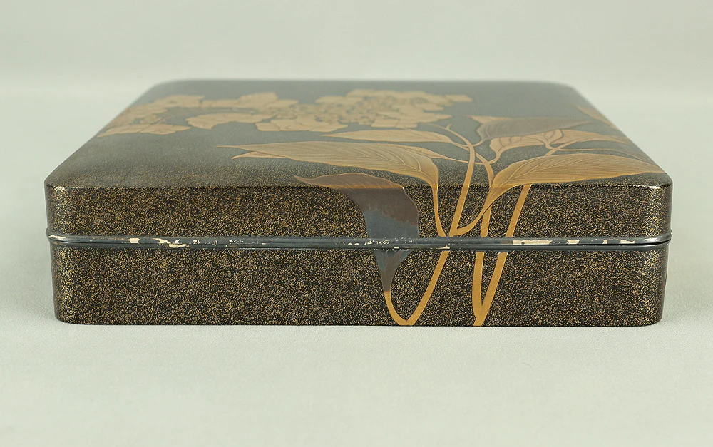 Makie Gold Silver Lacquer Japanese Suzuribako (Inkstone Box) design of Gold Silver Lacquered Makie Hydrangea and Butterfly VA236 - Image 25