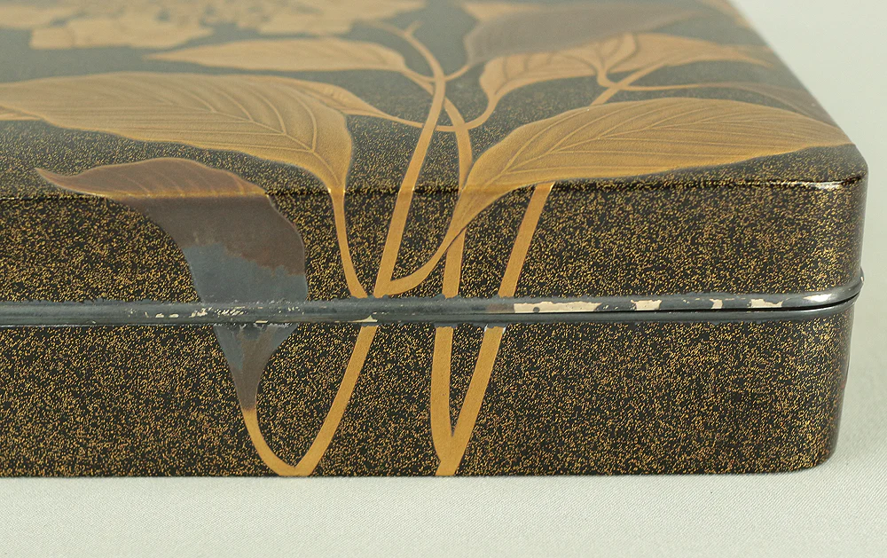 Makie Gold Silver Lacquer Japanese Suzuribako (Inkstone Box) design of Gold Silver Lacquered Makie Hydrangea and Butterfly VA236 - Image 26