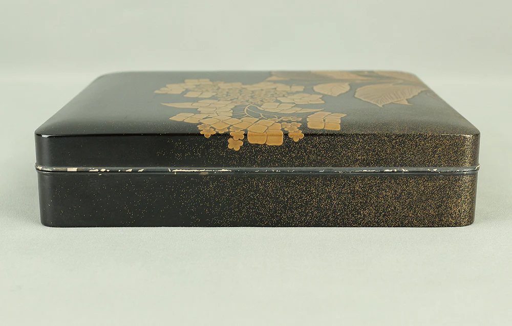 Makie Gold Silver Lacquer Japanese Suzuribako (Inkstone Box) design of Gold Silver Lacquered Makie Hydrangea and Butterfly VA236 - Image 27