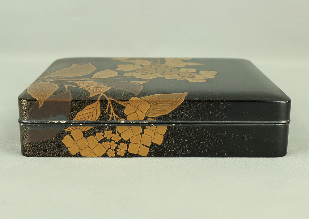 Makie Gold Silver Lacquer Japanese Suzuribako (Inkstone Box) design of Gold Silver Lacquered Makie Hydrangea and Butterfly VA236 - Image 29