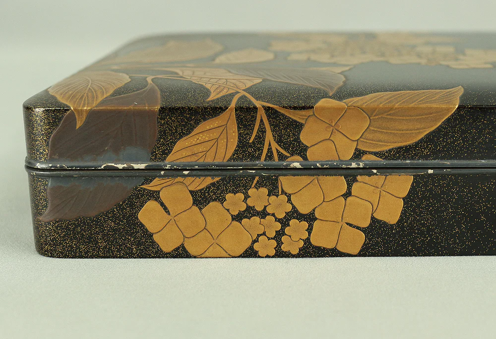 Makie Gold Silver Lacquer Japanese Suzuribako (Inkstone Box) design of Gold Silver Lacquered Makie Hydrangea and Butterfly VA236 - Image 30