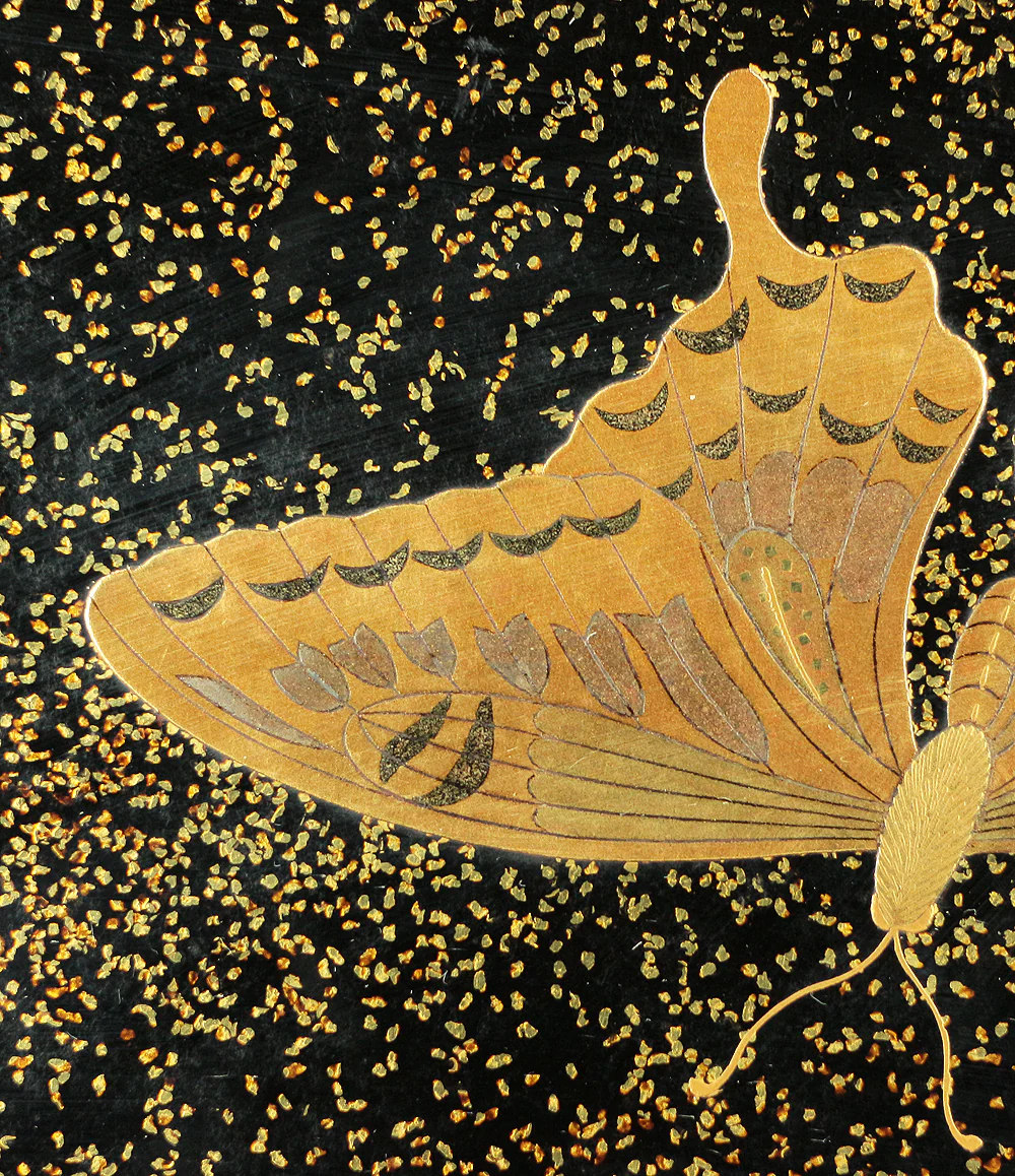 Makie Gold Silver Lacquer Japanese Suzuribako (Inkstone Box) design of Gold Silver Lacquered Makie Hydrangea and Butterfly VA236 - Image 34