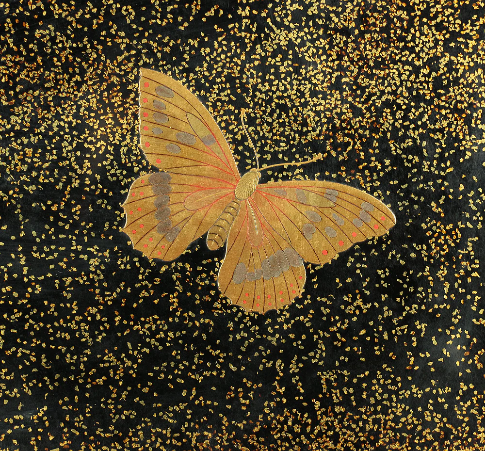 Makie Gold Silver Lacquer Japanese Suzuribako (Inkstone Box) design of Gold Silver Lacquered Makie Hydrangea and Butterfly VA236 - Image 37
