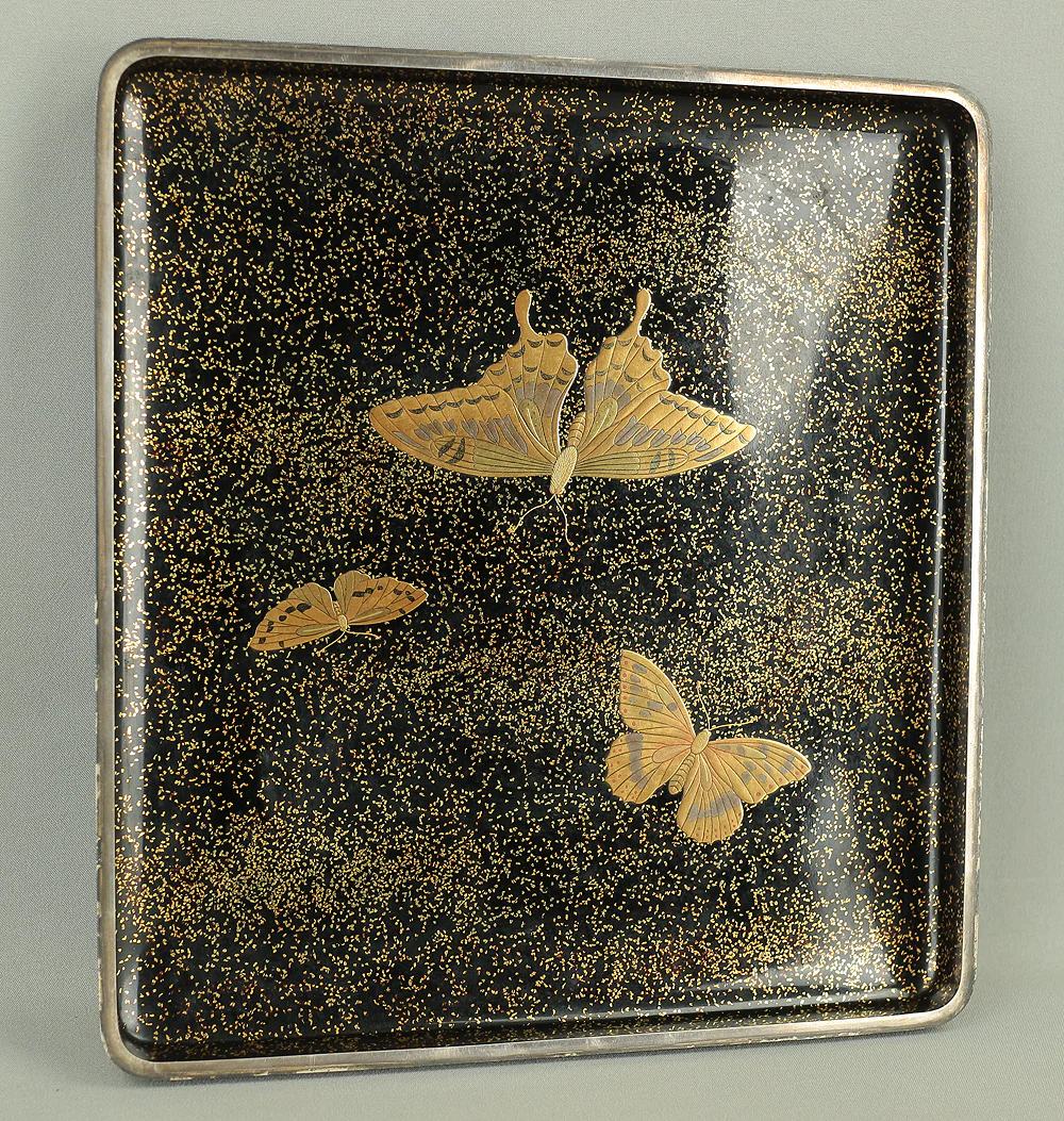 Makie Gold Silver Lacquer Japanese Suzuribako (Inkstone Box) design of Gold Silver Lacquered Makie Hydrangea and Butterfly VA236 - Image 38