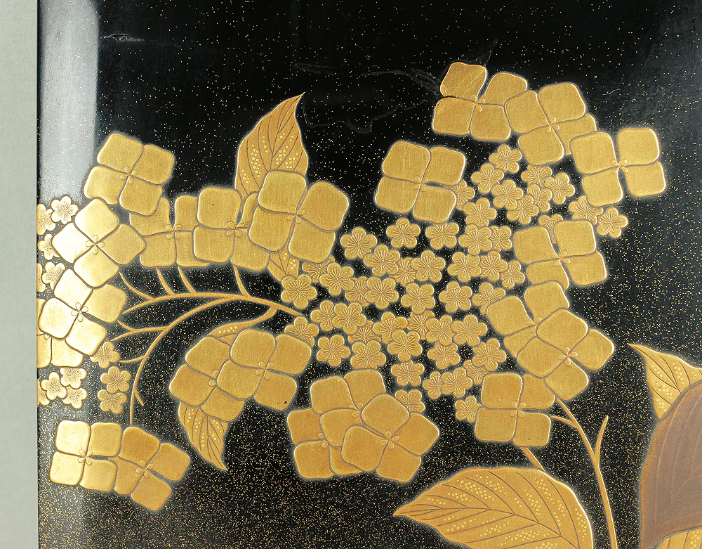 Makie Gold Silver Lacquer Japanese Suzuribako (Inkstone Box) design of Gold Silver Lacquered Makie Hydrangea and Butterfly VA236 - Image 4