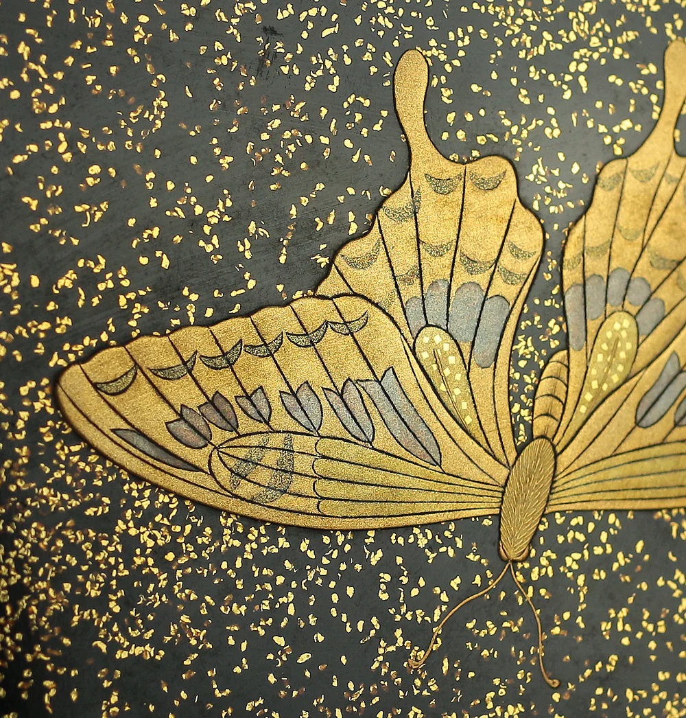 Makie Gold Silver Lacquer Japanese Suzuribako (Inkstone Box) design of Gold Silver Lacquered Makie Hydrangea and Butterfly VA236 - Image 40