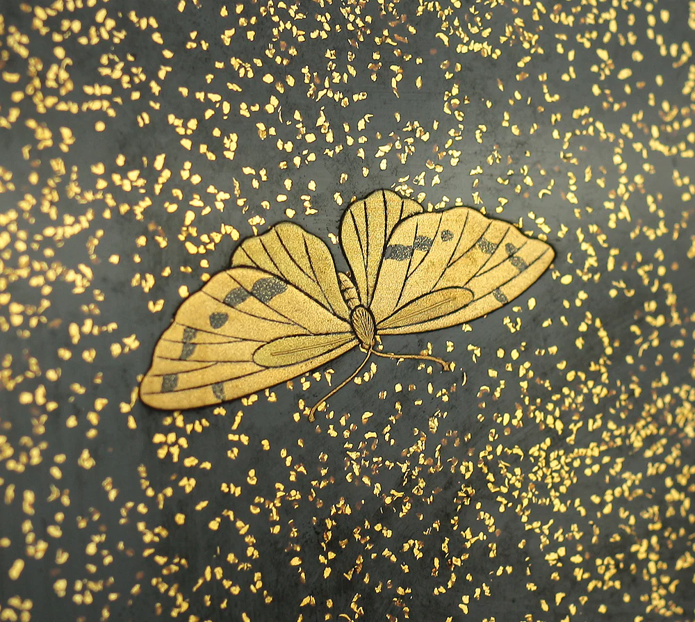 Makie Gold Silver Lacquer Japanese Suzuribako (Inkstone Box) design of Gold Silver Lacquered Makie Hydrangea and Butterfly VA236 - Image 42