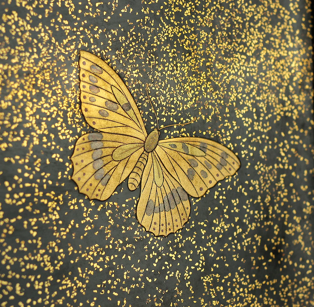 Makie Gold Silver Lacquer Japanese Suzuribako (Inkstone Box) design of Gold Silver Lacquered Makie Hydrangea and Butterfly VA236 - Image 43