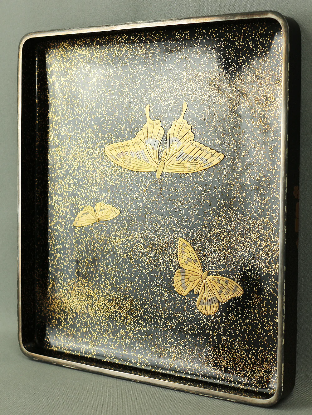 Makie Gold Silver Lacquer Japanese Suzuribako (Inkstone Box) design of Gold Silver Lacquered Makie Hydrangea and Butterfly VA236 - Image 44