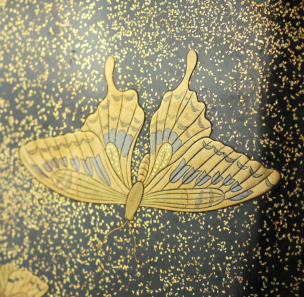 Makie Gold Silver Lacquer Japanese Suzuribako (Inkstone Box) design of Gold Silver Lacquered Makie Hydrangea and Butterfly VA236 - Image 45