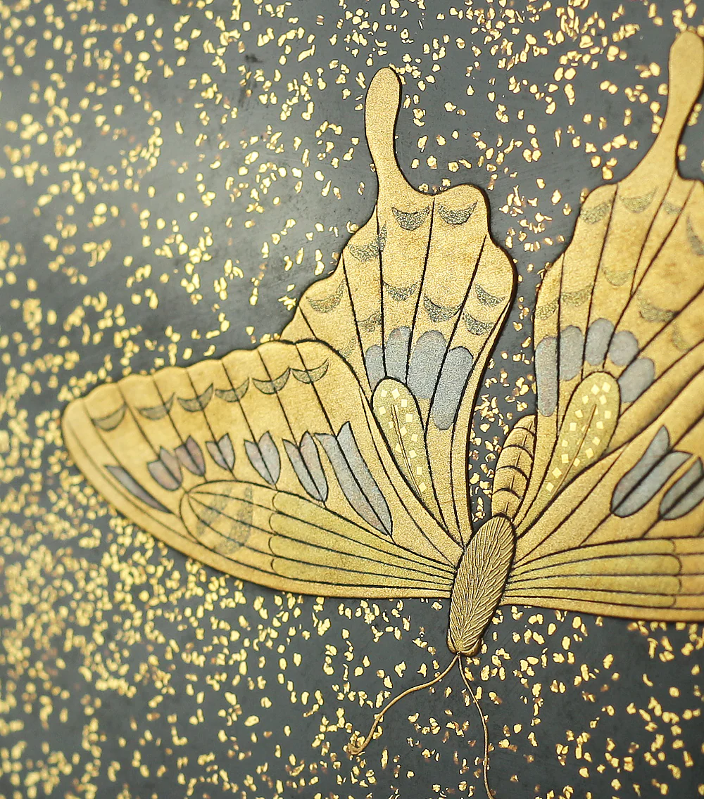 Makie Gold Silver Lacquer Japanese Suzuribako (Inkstone Box) design of Gold Silver Lacquered Makie Hydrangea and Butterfly VA236 - Image 46