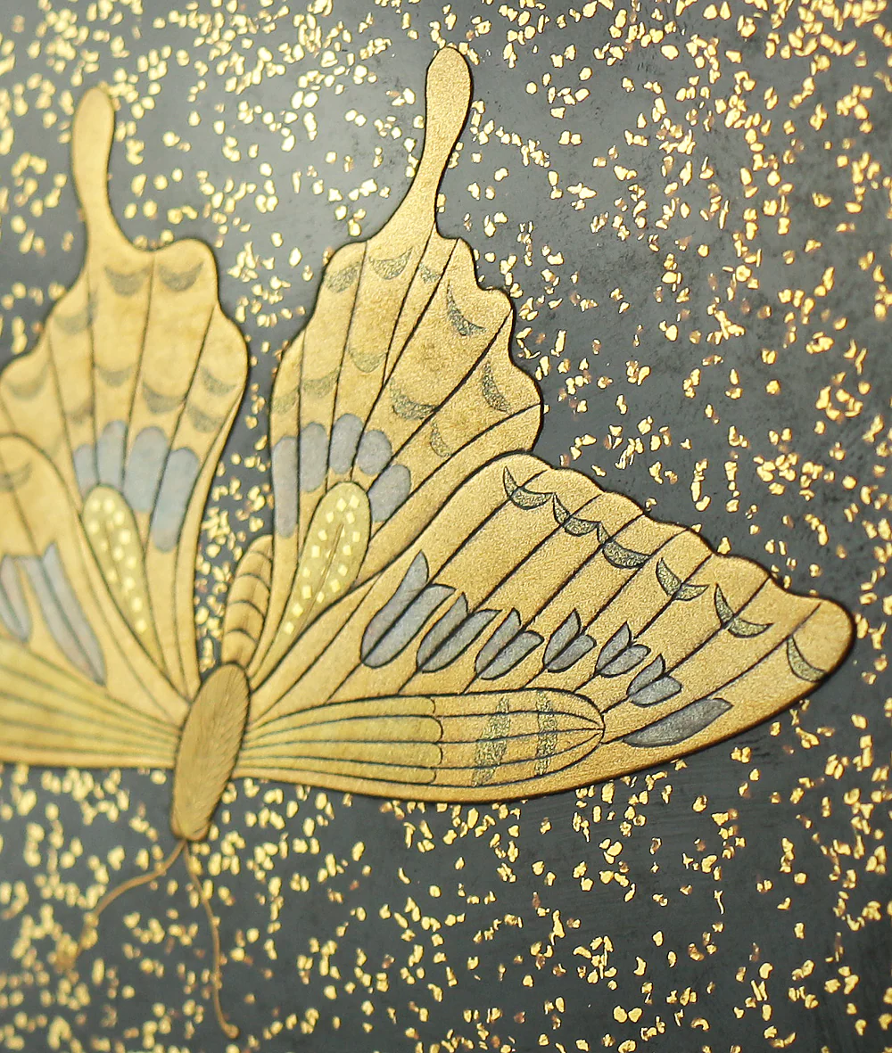 Makie Gold Silver Lacquer Japanese Suzuribako (Inkstone Box) design of Gold Silver Lacquered Makie Hydrangea and Butterfly VA236 - Image 47