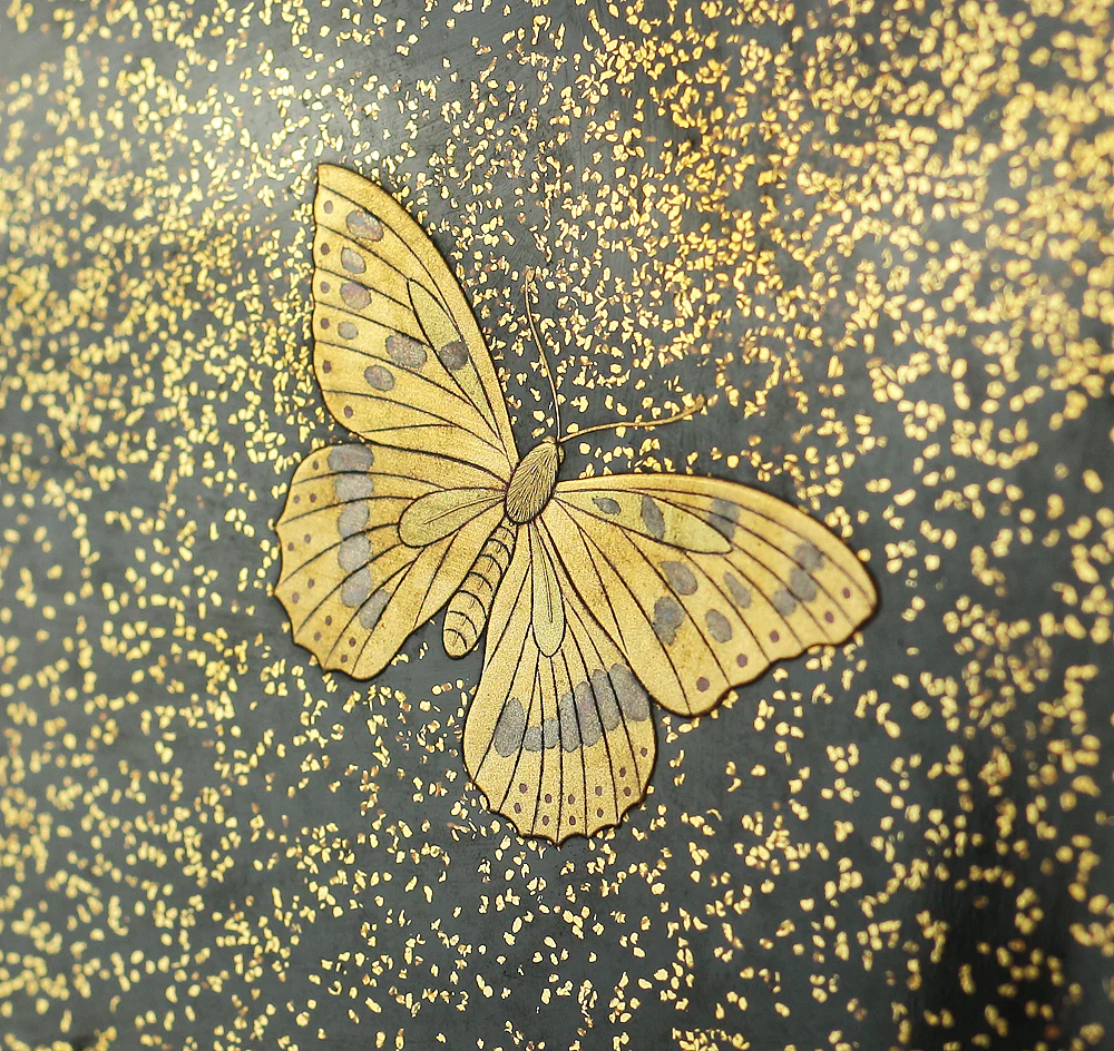 Makie Gold Silver Lacquer Japanese Suzuribako (Inkstone Box) design of Gold Silver Lacquered Makie Hydrangea and Butterfly VA236 - Image 49