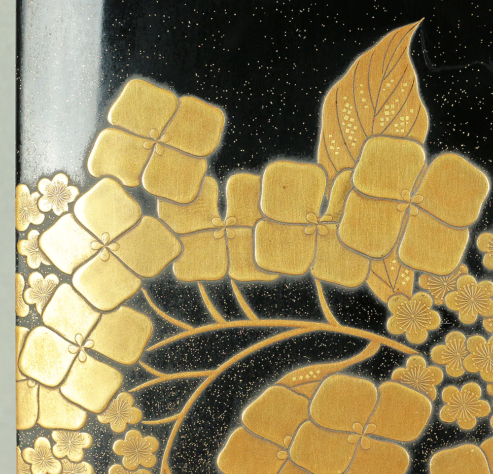 Makie Gold Silver Lacquer Japanese Suzuribako (Inkstone Box) design of Gold Silver Lacquered Makie Hydrangea and Butterfly VA236 - Image 5