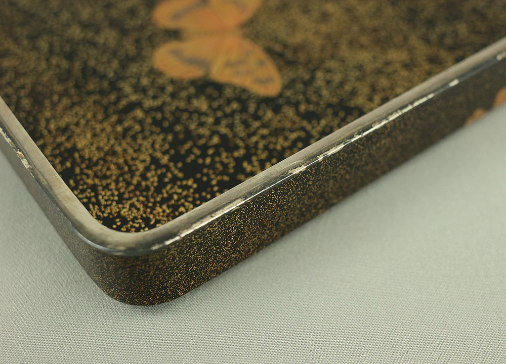 Makie Gold Silver Lacquer Japanese Suzuribako (Inkstone Box) design of Gold Silver Lacquered Makie Hydrangea and Butterfly VA236 - Image 51