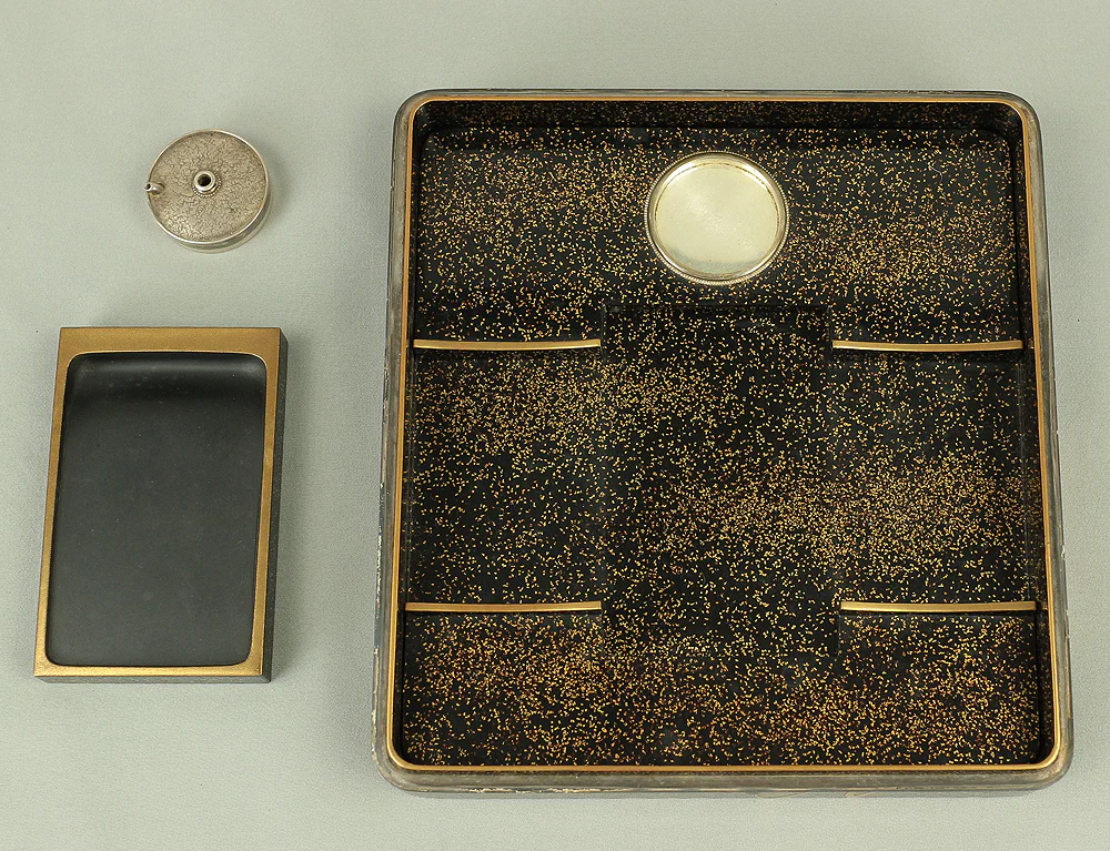 Makie Gold Silver Lacquer Japanese Suzuribako (Inkstone Box) design of Gold Silver Lacquered Makie Hydrangea and Butterfly VA236 - Image 53