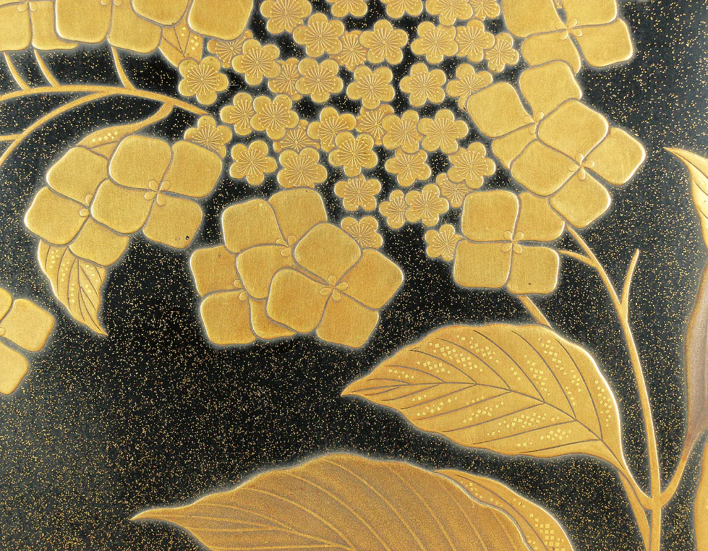 Makie Gold Silver Lacquer Japanese Suzuribako (Inkstone Box) design of Gold Silver Lacquered Makie Hydrangea and Butterfly VA236 - Image 7