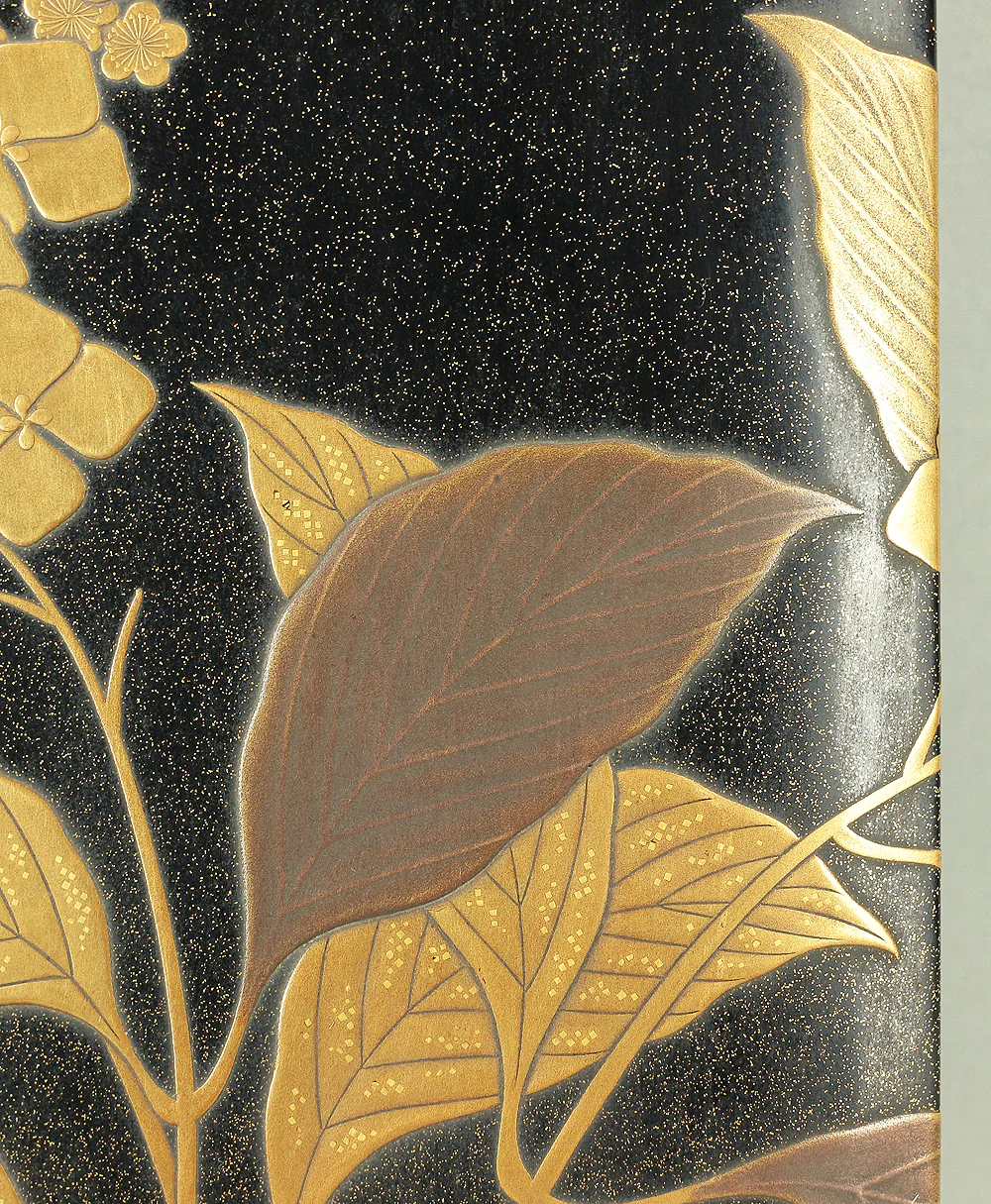 Makie Gold Silver Lacquer Japanese Suzuribako (Inkstone Box) design of Gold Silver Lacquered Makie Hydrangea and Butterfly VA236 - Image 9