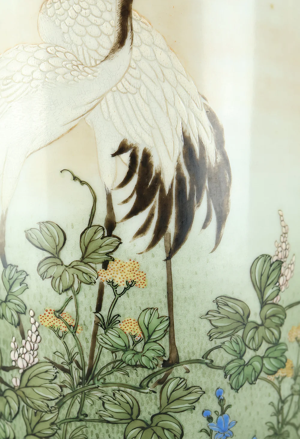 Meiji Kutani ware Flower Vase 九谷 谷口製 Kutani, Taniguchi-made 'Five Cranes and Bamboo Forest, Spring Flowers' VB141 - Image 33
