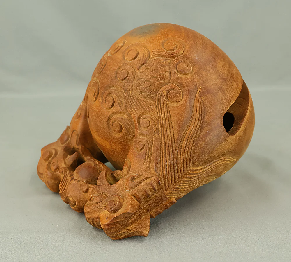 Mokugyo (Wooden Fish) Fish-shaped Wooden Temple Drum Gong with Stick, Cushion, and Stand VB142 - Image 11