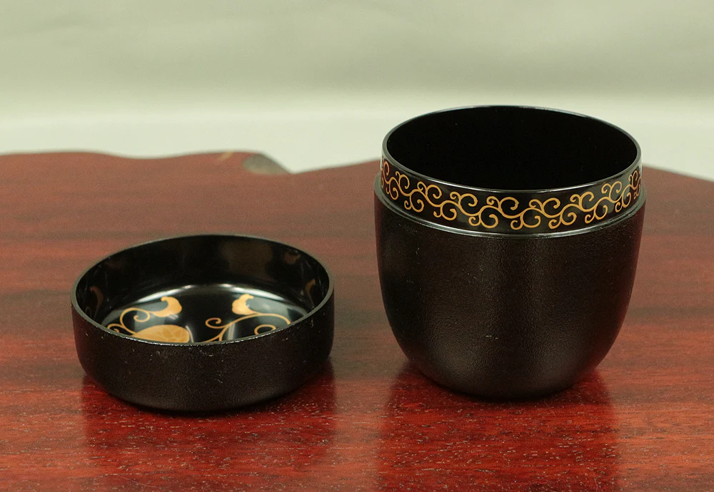 NATSUME Rikyu Style Tea Caddy Dry Lacquer with MAKIE Gold Lacquer AOI Hollyhock V450 / Japanese Tea Ceremony utensil with original Box - Image 8