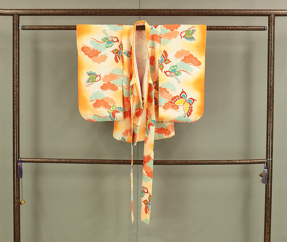 Omiyamairi Shrine visit Kimono Japanese Children Kimono with orange color Pattern Butterfly and Pine and Juban Long Undergarment 2pcs KI189 - Image 10