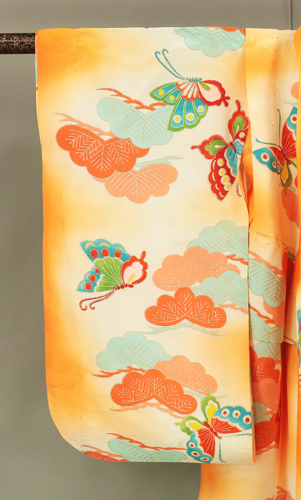 Omiyamairi Shrine visit Kimono Japanese Children Kimono with orange color Pattern Butterfly and Pine and Juban Long Undergarment 2pcs KI189 - Image 11