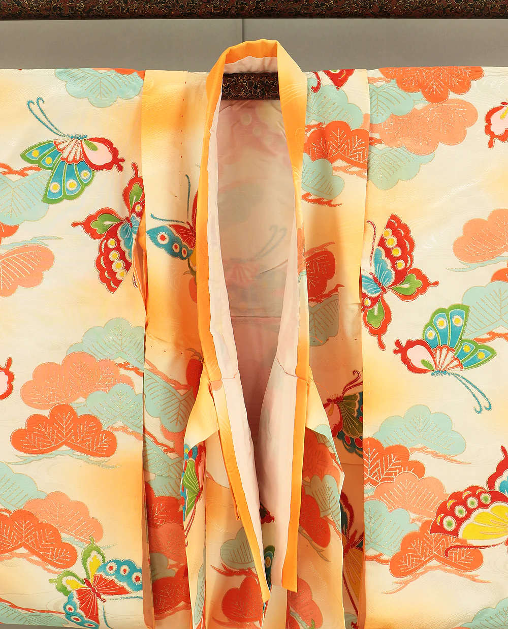 Omiyamairi Shrine visit Kimono Japanese Children Kimono with orange color Pattern Butterfly and Pine and Juban Long Undergarment 2pcs KI189 - Image 12