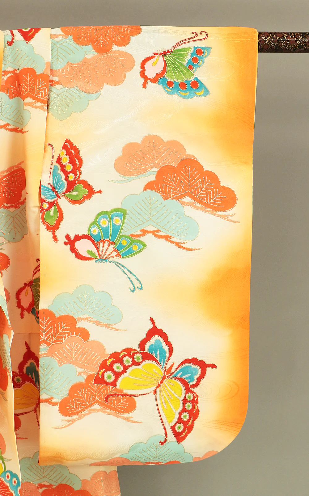 Omiyamairi Shrine visit Kimono Japanese Children Kimono with orange color Pattern Butterfly and Pine and Juban Long Undergarment 2pcs KI189 - Image 13