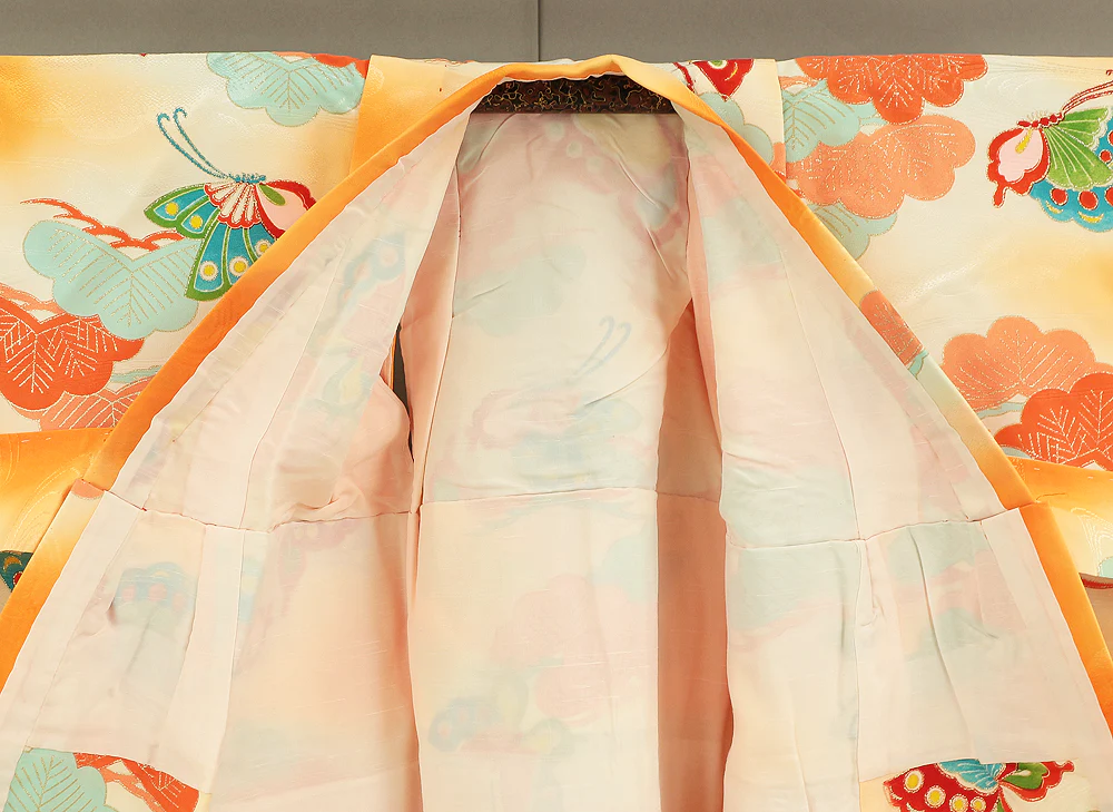 Omiyamairi Shrine visit Kimono Japanese Children Kimono with orange color Pattern Butterfly and Pine and Juban Long Undergarment 2pcs KI189 - Image 14