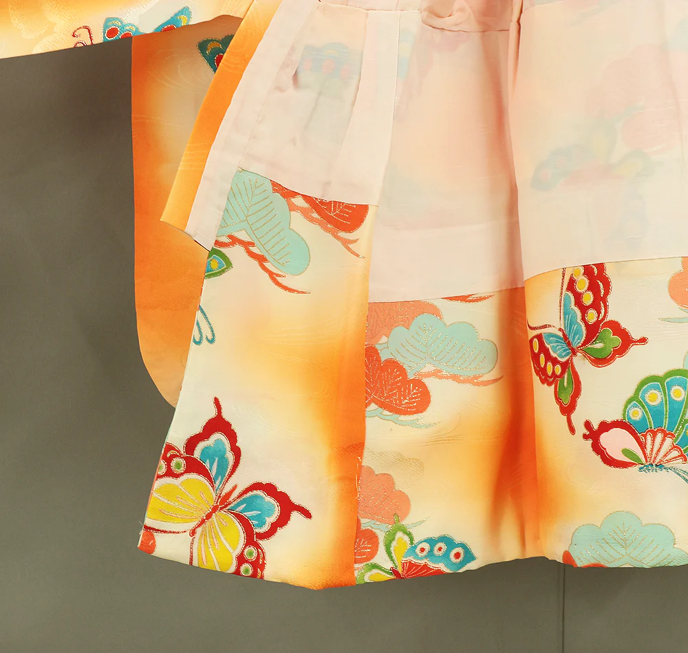 Omiyamairi Shrine visit Kimono Japanese Children Kimono with orange color Pattern Butterfly and Pine and Juban Long Undergarment 2pcs KI189 - Image 15