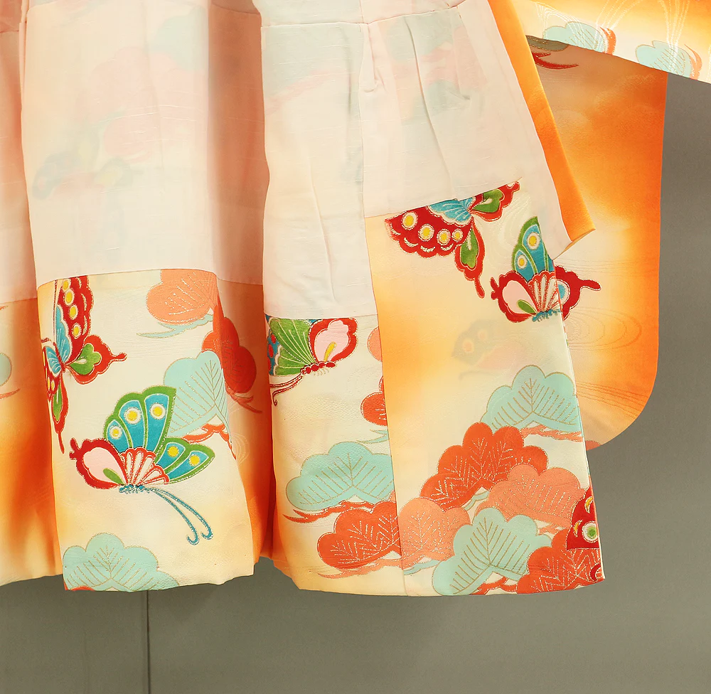 Omiyamairi Shrine visit Kimono Japanese Children Kimono with orange color Pattern Butterfly and Pine and Juban Long Undergarment 2pcs KI189 - Image 16