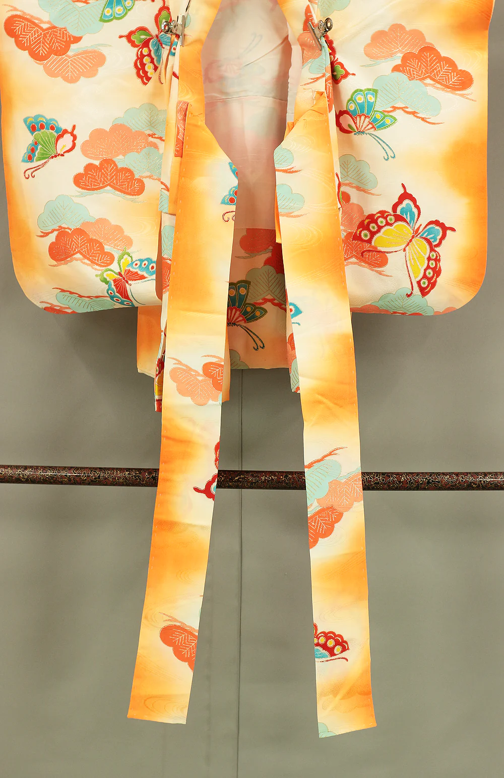 Omiyamairi Shrine visit Kimono Japanese Children Kimono with orange color Pattern Butterfly and Pine and Juban Long Undergarment 2pcs KI189 - Image 17