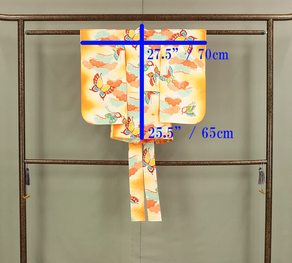Omiyamairi Shrine visit Kimono Japanese Children Kimono with orange color Pattern Butterfly and Pine and Juban Long Undergarment 2pcs KI189 - Image 31