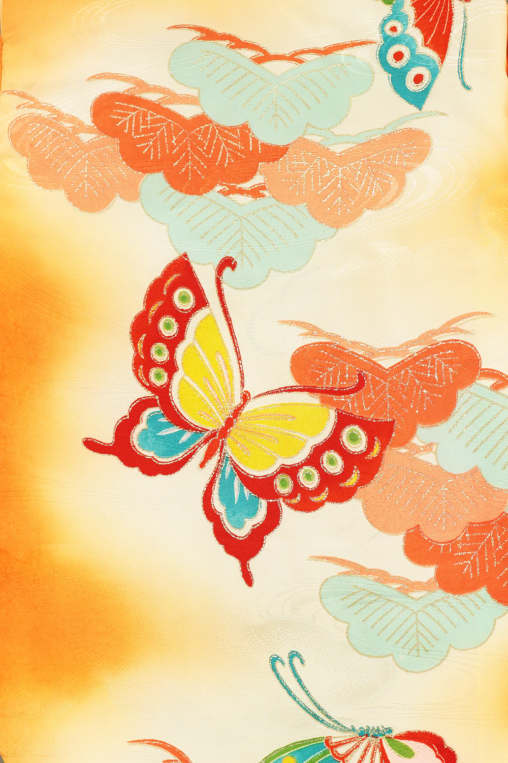 Omiyamairi Shrine visit Kimono Japanese Children Kimono with orange color Pattern Butterfly and Pine and Juban Long Undergarment 2pcs KI189 - Image 4