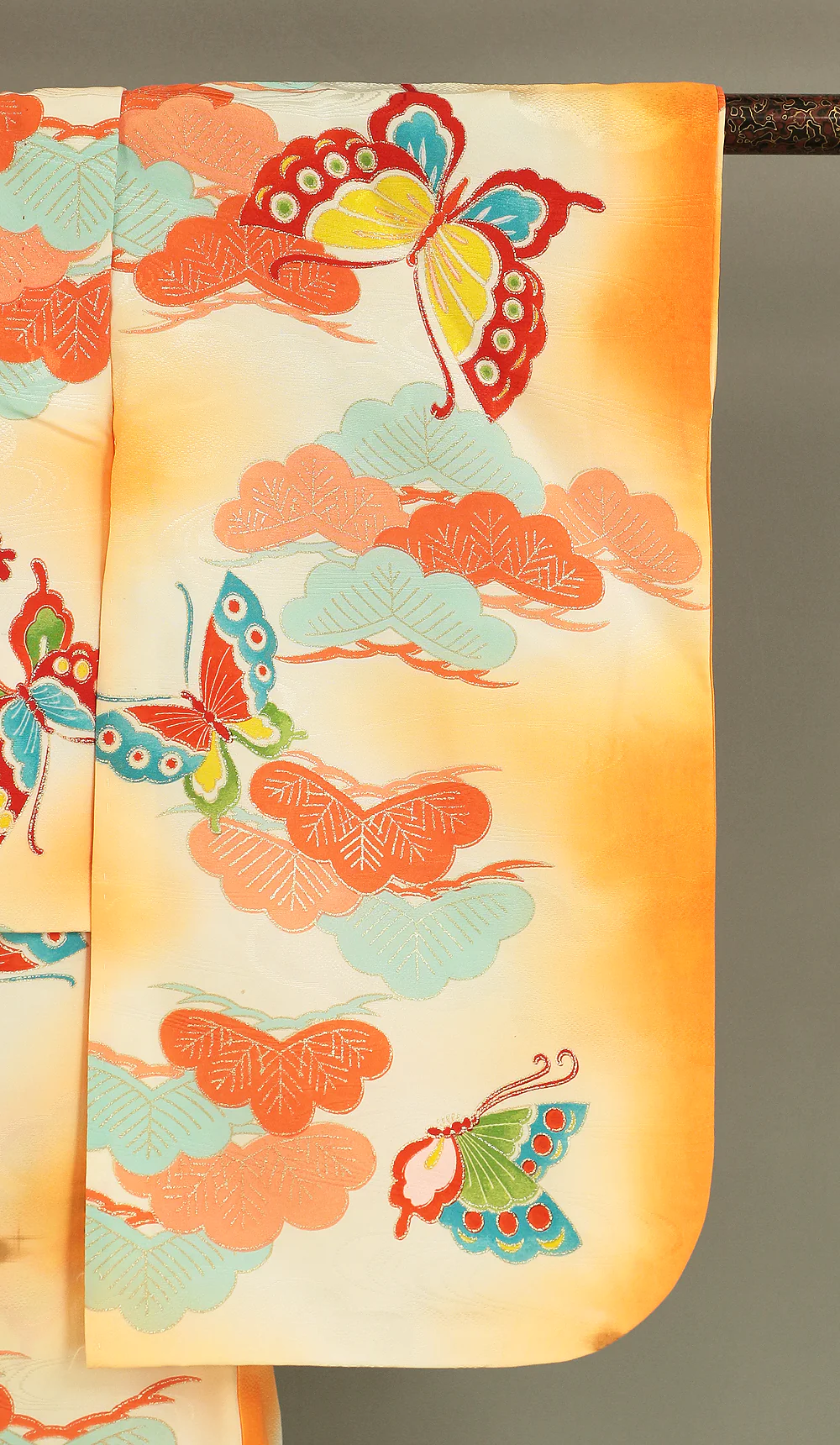 Omiyamairi Shrine visit Kimono Japanese Children Kimono with orange color Pattern Butterfly and Pine and Juban Long Undergarment 2pcs KI189 - Image 7