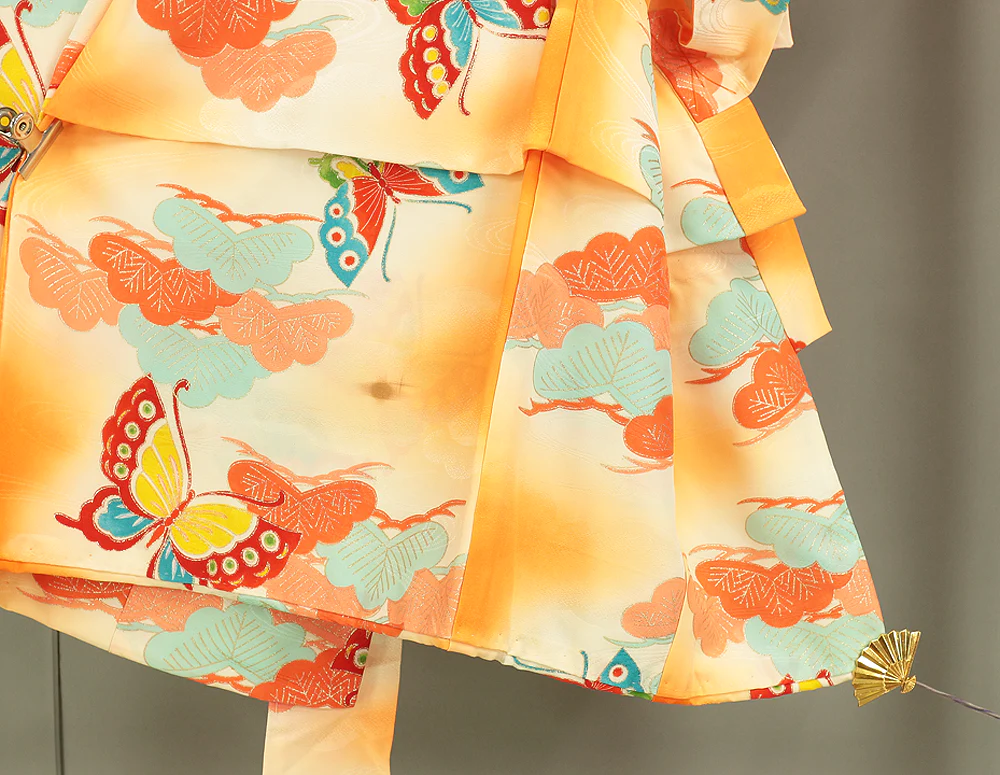 Omiyamairi Shrine visit Kimono Japanese Children Kimono with orange color Pattern Butterfly and Pine and Juban Long Undergarment 2pcs KI189 - Image 9
