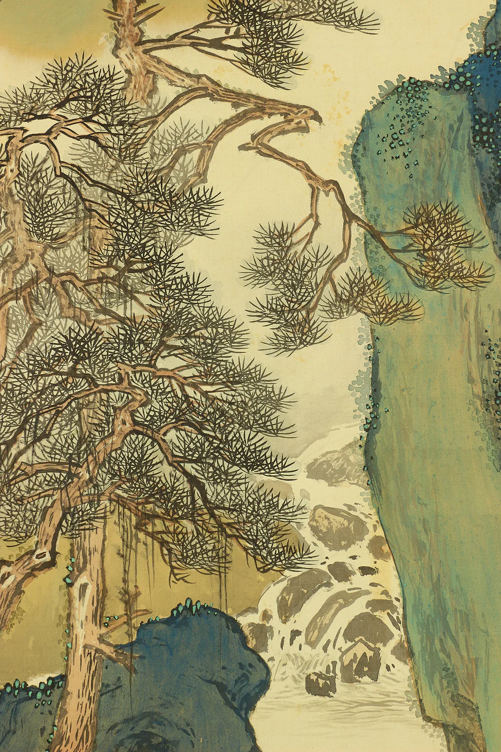 水田竹圃 Mizuta Chikuho (1883-1958) Japanese Hanging Scroll / Sansui Landscapes Mountains Waterfalls River Pines Crane Boat with Original Box (Tomobako) RB831 - Image 14
